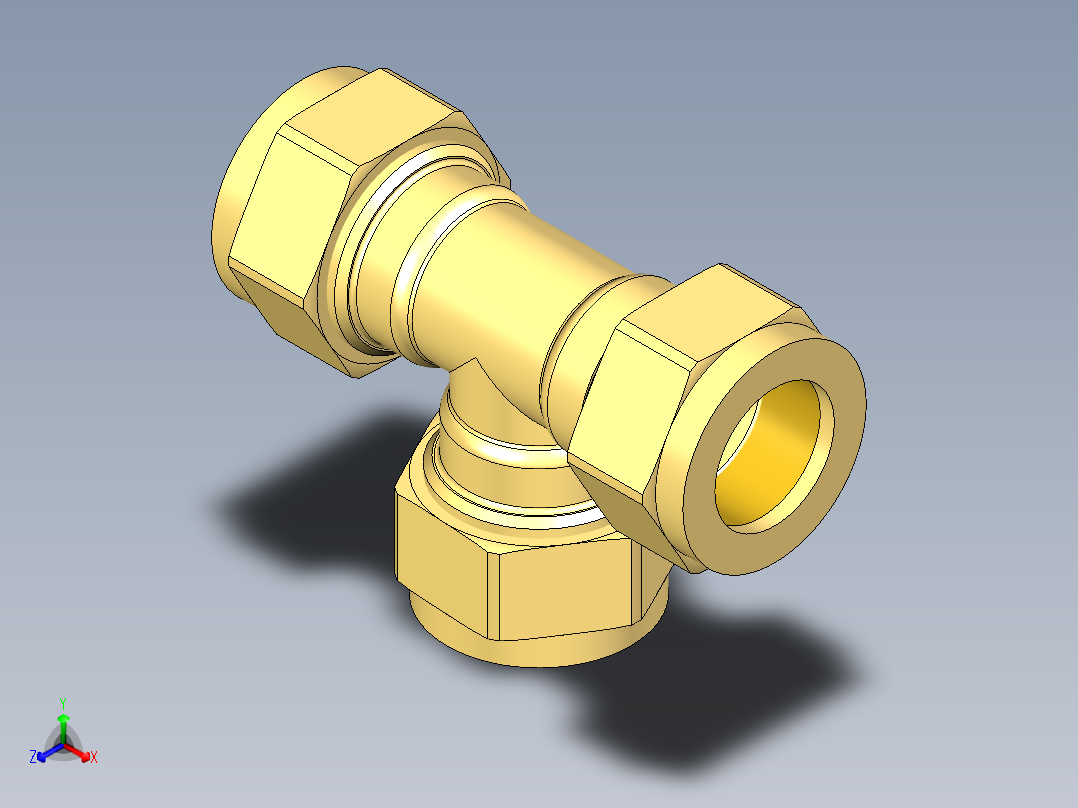 B3004459-压缩式等径三通 Ø15正等轴测图