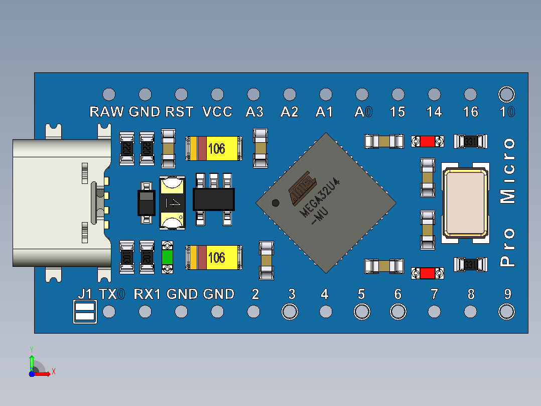 Arduino Pro Micro USB C型12前视图