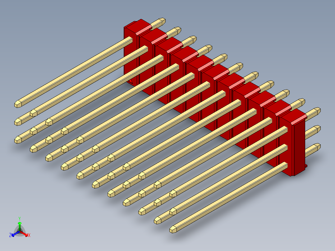 彩色公头100mil（2.54mm）系列-DS1021_red_3x11p_100mil_Type19_rev1.0主视图