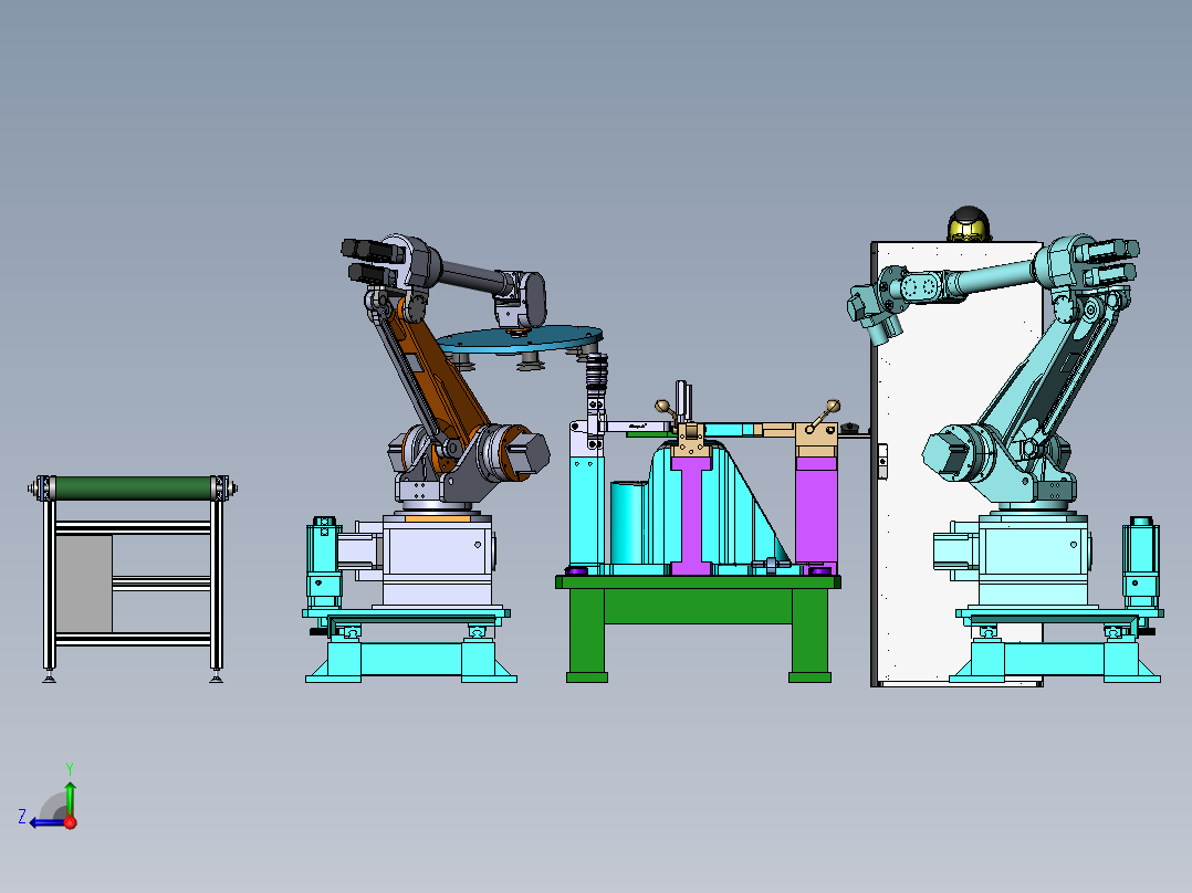 汽车灯罩板件的自动化检测与上下料作业右视图