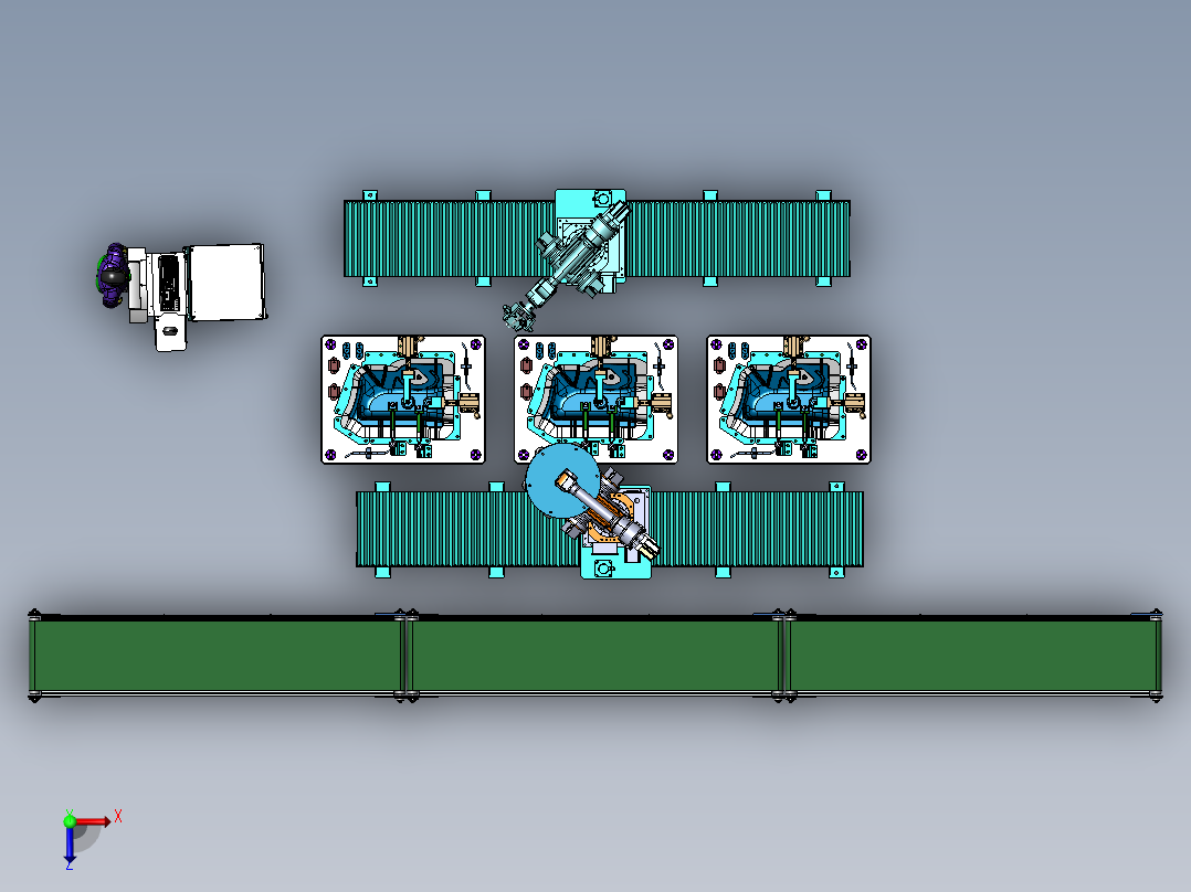 汽车灯罩板件的自动化检测与上下料作业俯视图