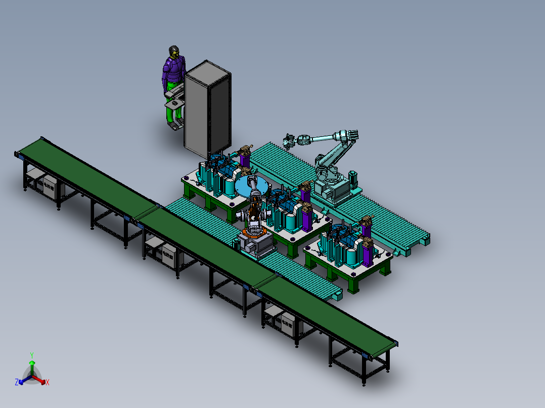 汽车灯罩板件的自动化检测与上下料作业正等轴测图