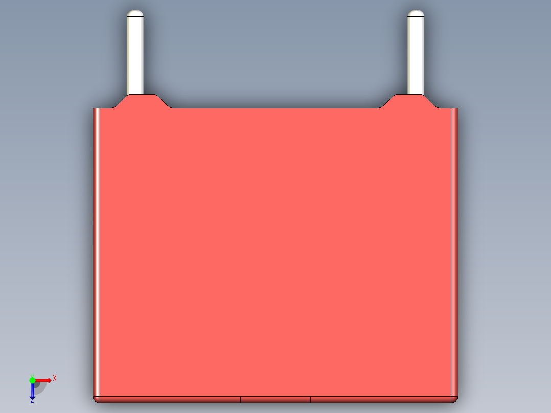 薄膜电容器，长13 x宽5，5 x高11毫米，间距10毫米俯视图