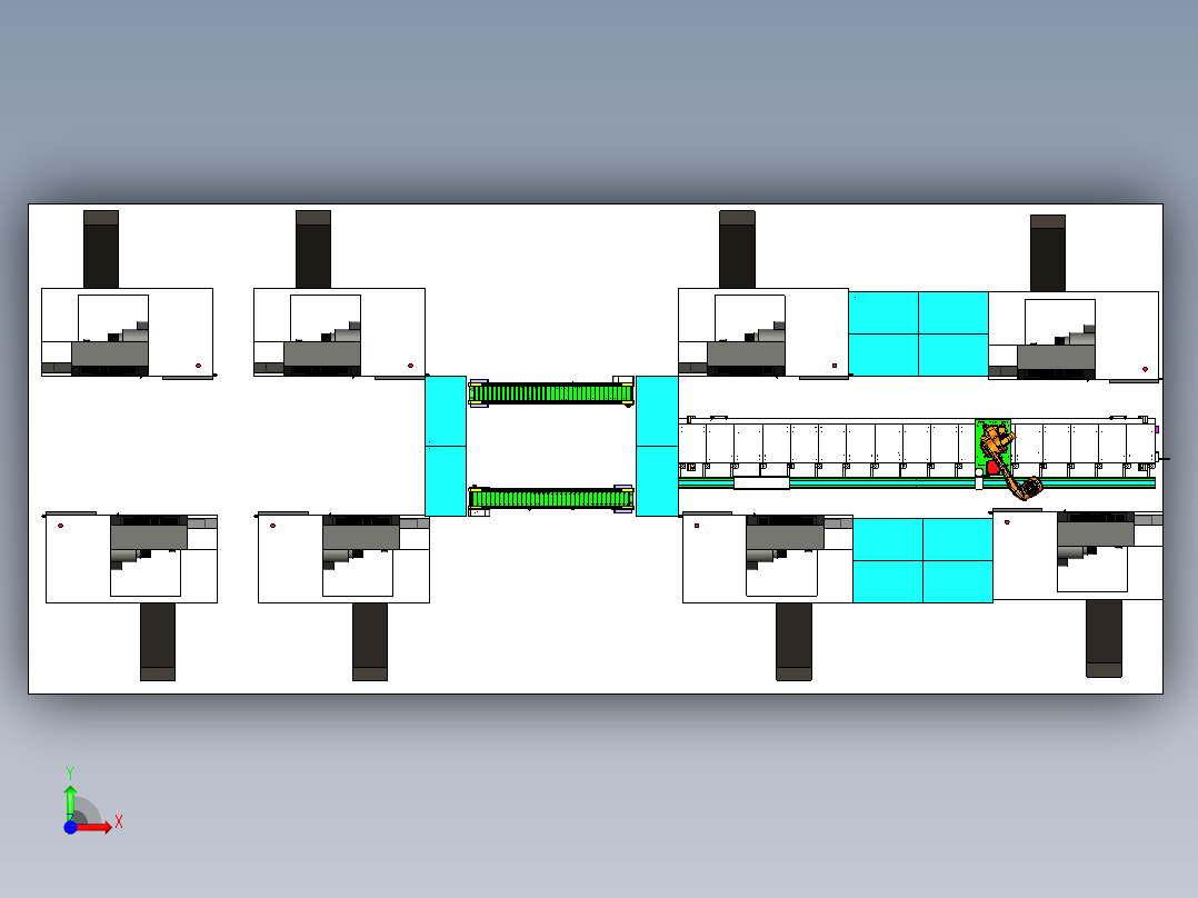 金属切削铣加工自动化生产线设计前视图