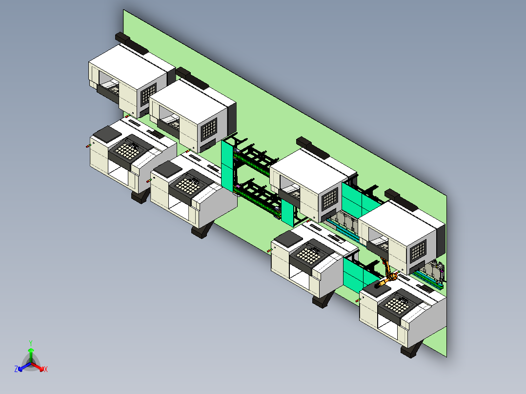 金属切削铣加工自动化生产线设计正等轴测图