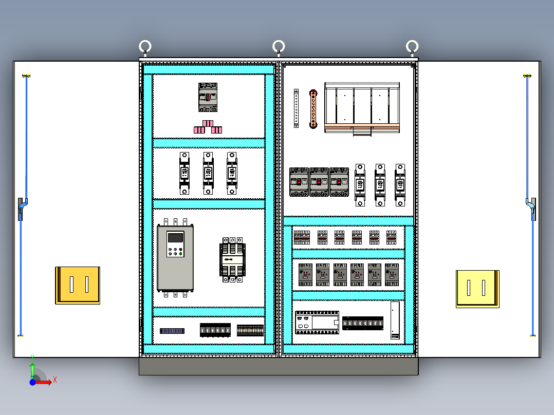 双柜组装软启动旁路+刀开关plc接触器控制柜前视图
