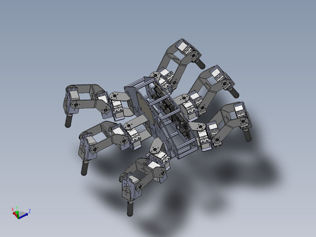六足仿生机器人3d图 仿生六足爬行蜘蛛机器人sw运动仿真3d模型