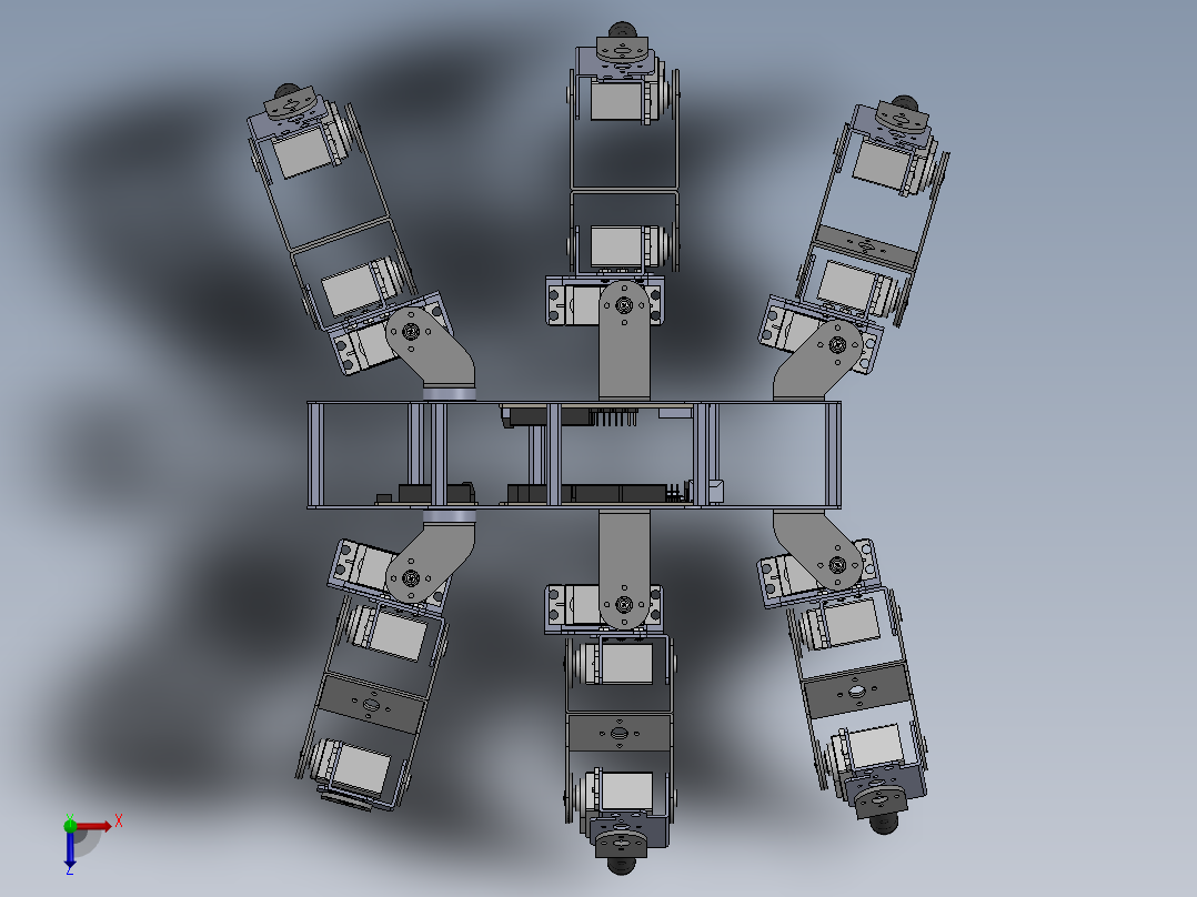 六足仿生机器人3d图 仿生六足爬行蜘蛛机器人sw运动仿真3d模型俯视图