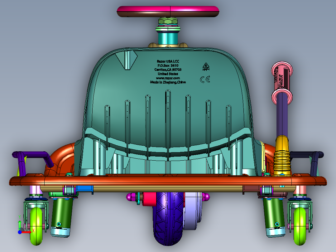 单人塑料框架电动小推车赛车前视图