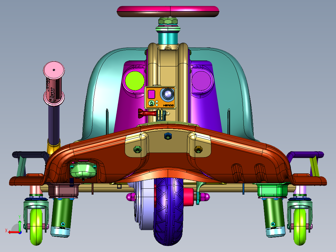 单人塑料框架电动小推车赛车后视图