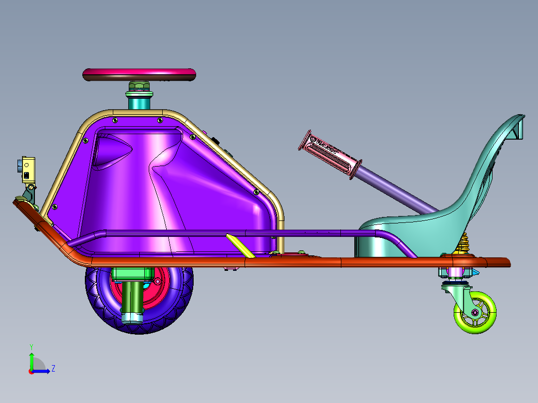 单人塑料框架电动小推车赛车左视图