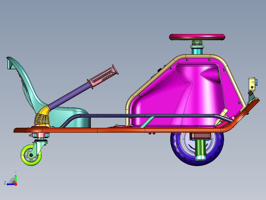 单人塑料框架电动小推车赛车右视图
