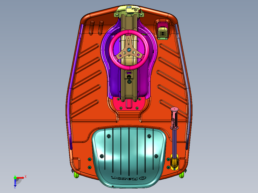单人塑料框架电动小推车赛车俯视图