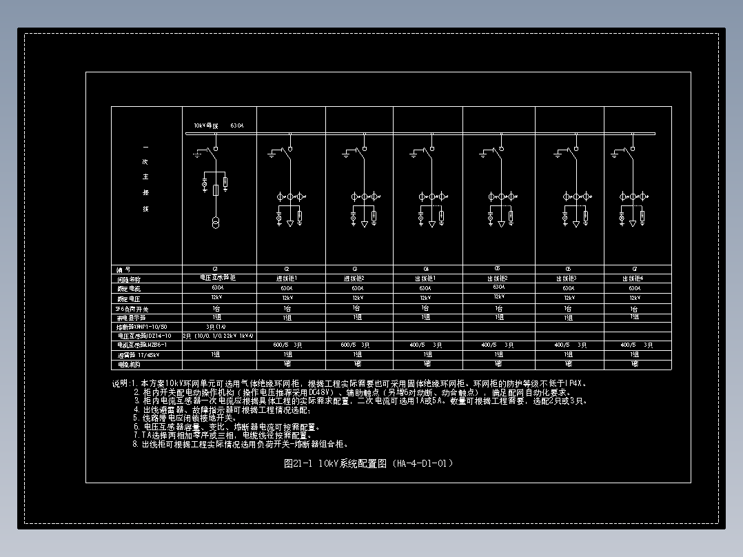 图21-1 10kV系统配置图（HA-4-D1-01）