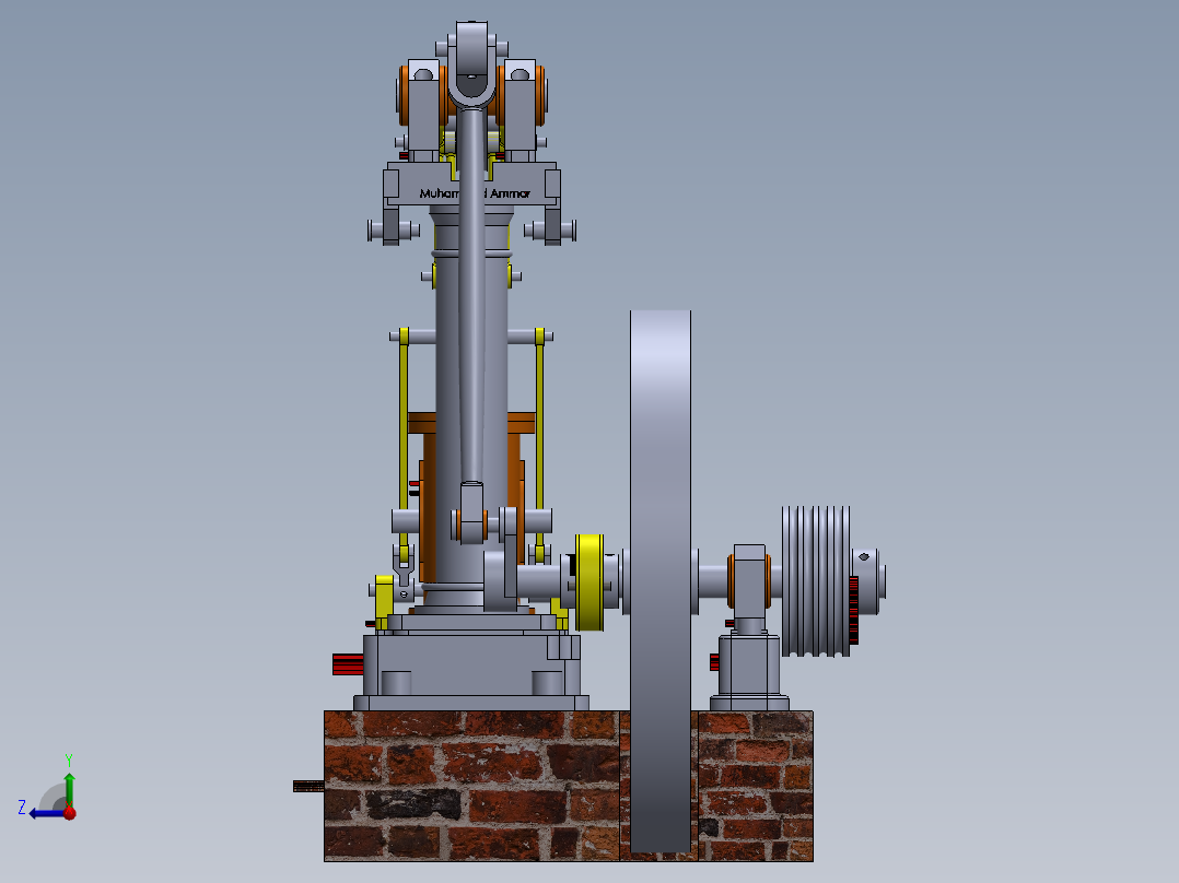 蒸汽机1-cylinder-balanced-beam-steam-engine-模型格式为 sw右视图