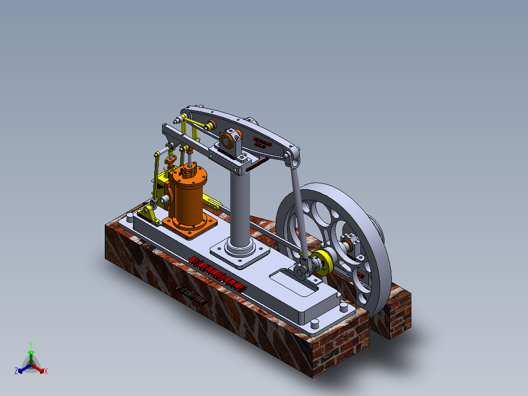 蒸汽机1-cylinder-balanced-beam-steam-engine-模型格式为 sw正等轴测图