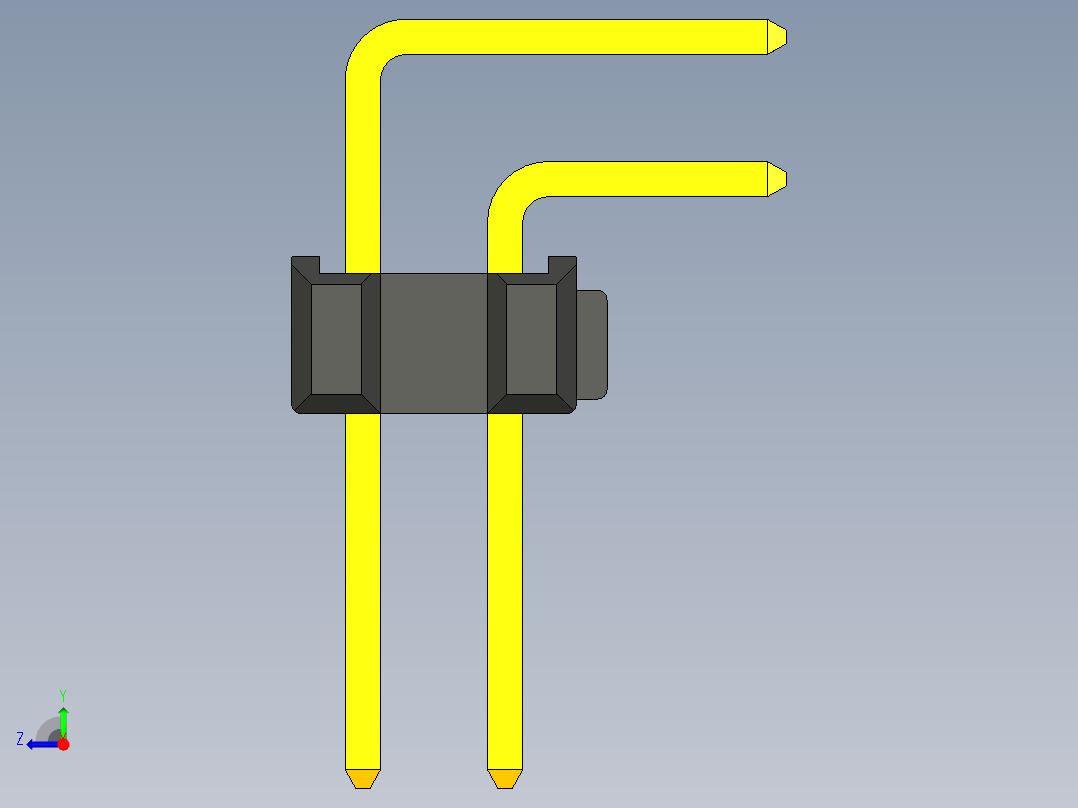 双排通孔角度引脚接头，间距2.54毫米右视图
