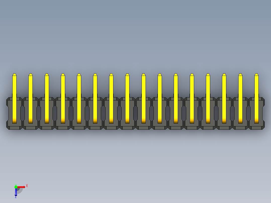 双排通孔角度引脚接头，间距2.54毫米俯视图