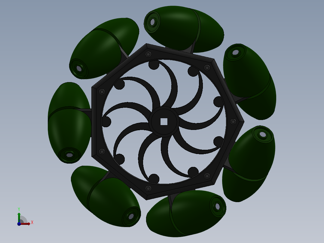 mecanum镂空轮毂麦克纳姆轮3D图纸 Solidworks设计前视图