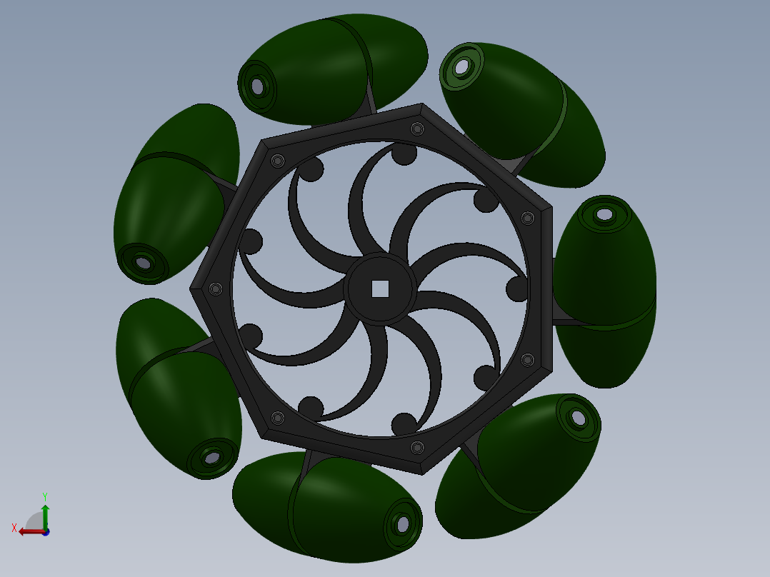 mecanum镂空轮毂麦克纳姆轮3D图纸 Solidworks设计后视图