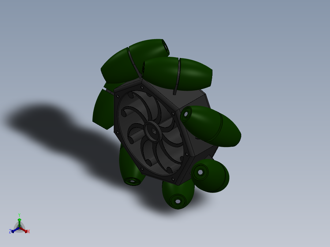 mecanum镂空轮毂麦克纳姆轮3D图纸 Solidworks设计正等轴测图