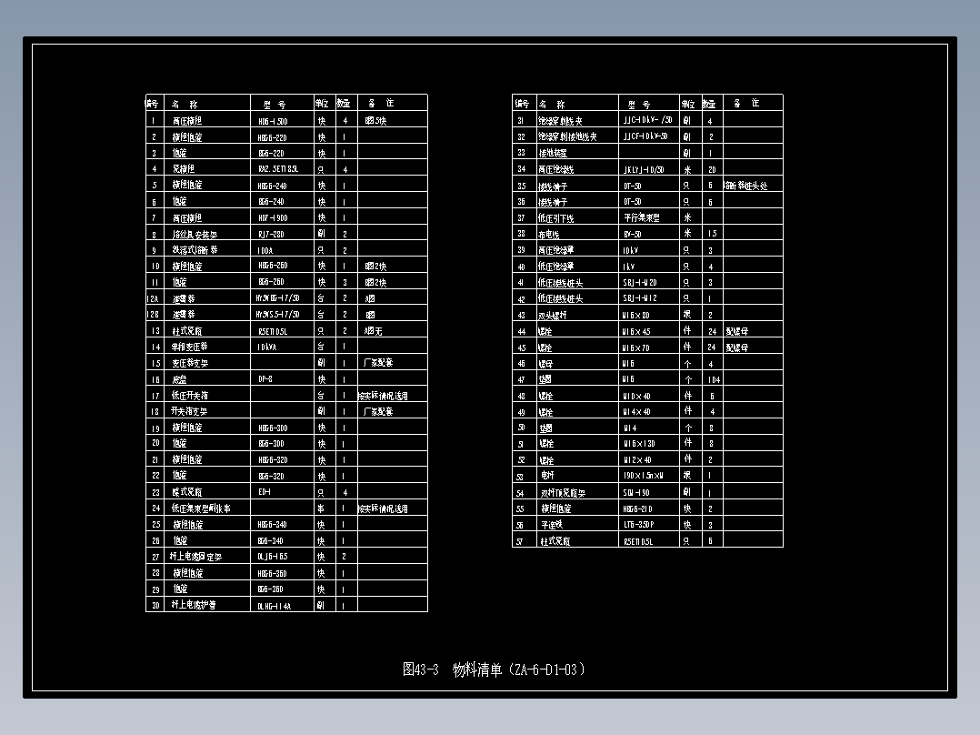 图43-3 物料清单（ZA-6-D1-03）