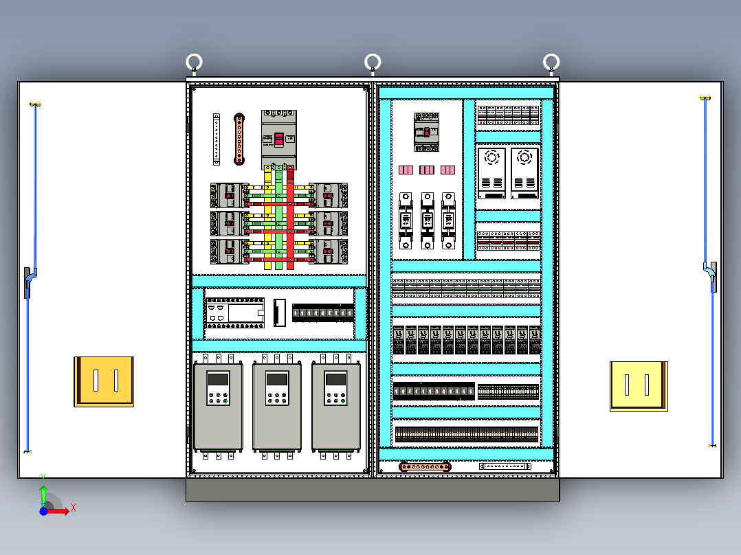 双柜组装630A竖装plc消防风机控制柜前视图