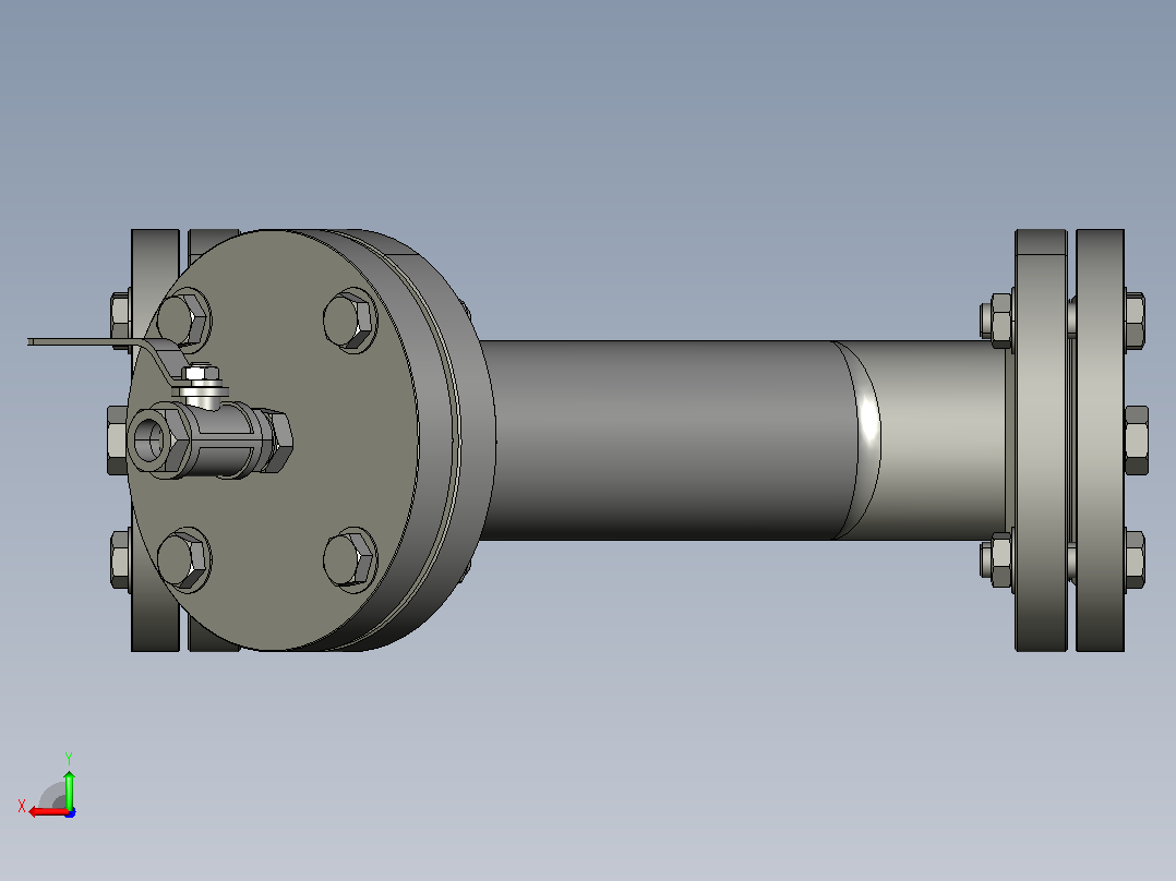 DN80-y型过滤器是通过多孔或金属丝网过滤元件从液体、气体或蒸汽管道中机械去除不需要的固体的装置。它们用于管道中，以保护泵、仪表、控制阀、疏水器、调节器和其他工艺设备后视图