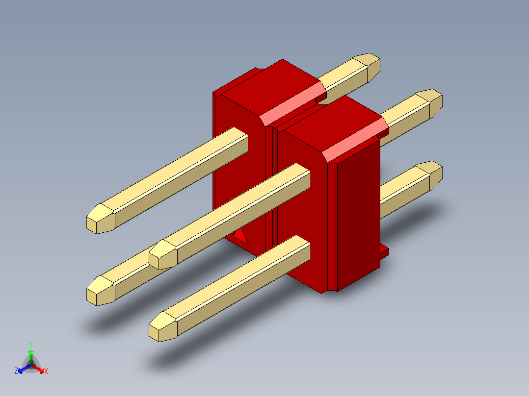 彩色公头100mil（2.54mm）系列-DS1021_red_2x02p_100mil_Type1_rev1.0主视图