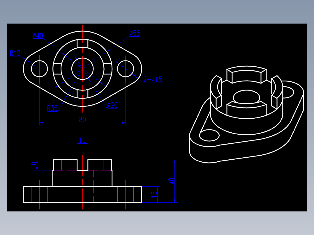 CAD格式机械制图二维100例练习-71 复杂轴测图(一)