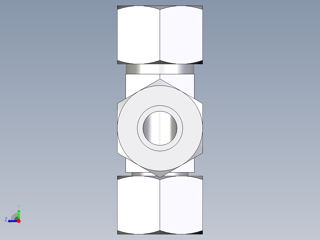 卡套式工业通用硬管接头EO_Swivel_nut_run_tee_EL16ZSCF右视图