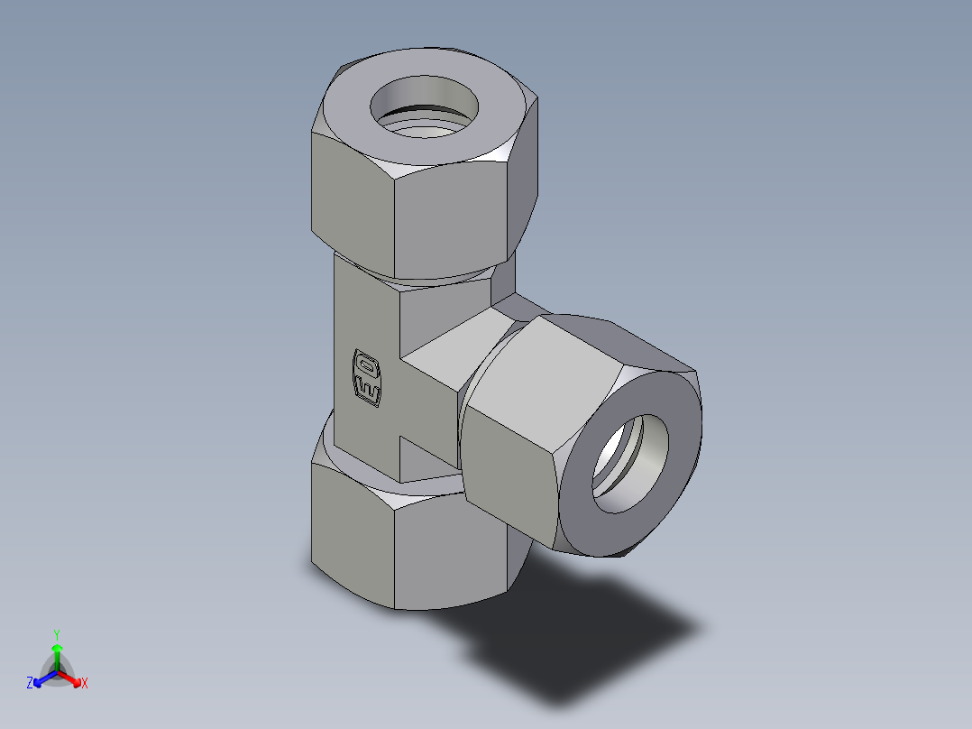 卡套式工业通用硬管接头EO_Swivel_nut_run_tee_EL16ZSCF正等轴测图
