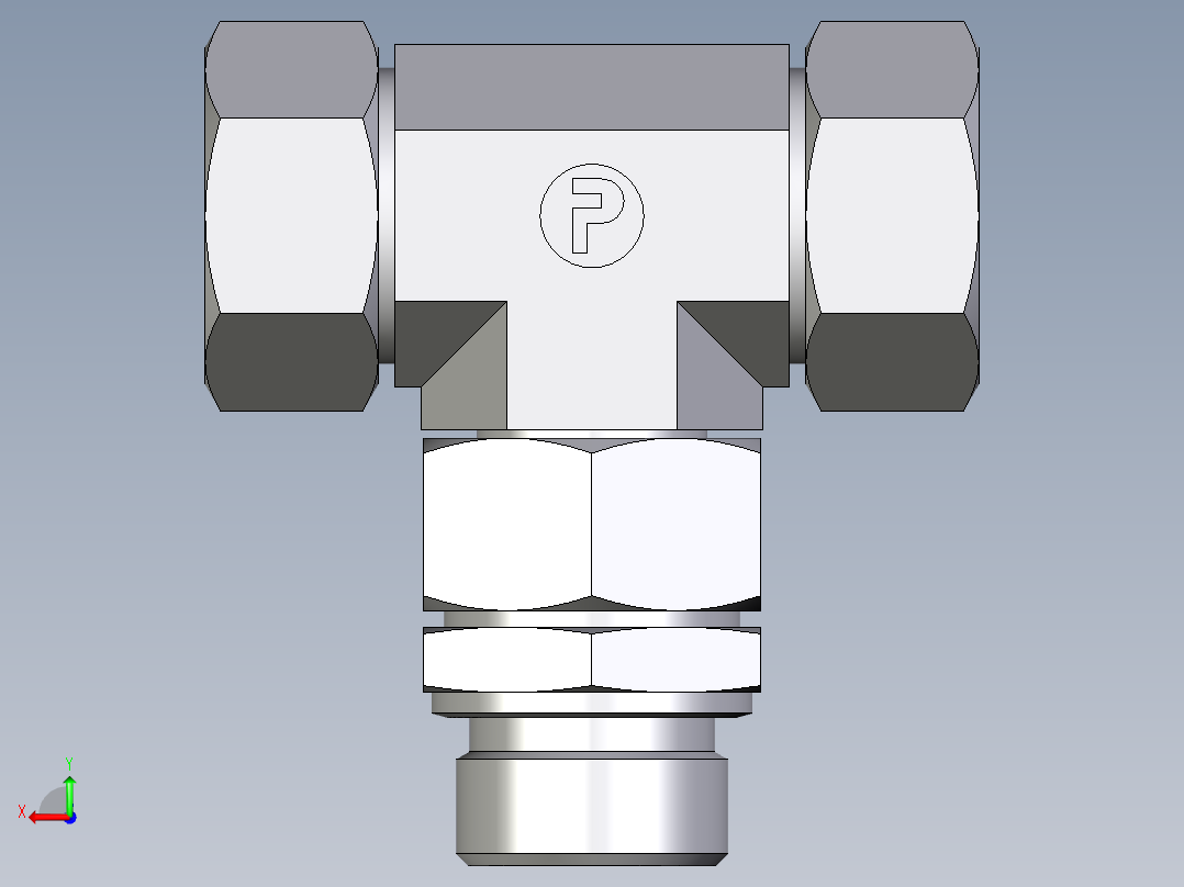 卡套式工业通用硬管接头EO_Assembled_adjustable_standpipe_branch_tee_EVT28LM71后视图