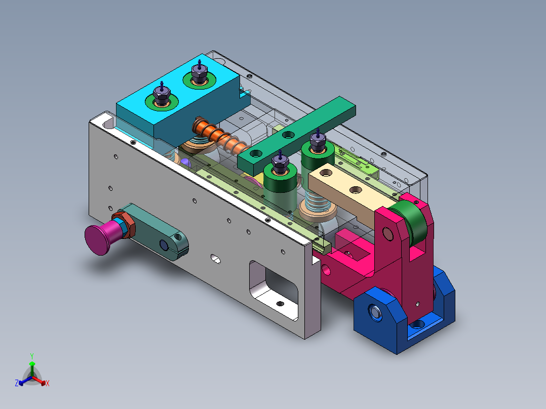 带定位针的机械拉料装置sw18可编辑正等轴测图