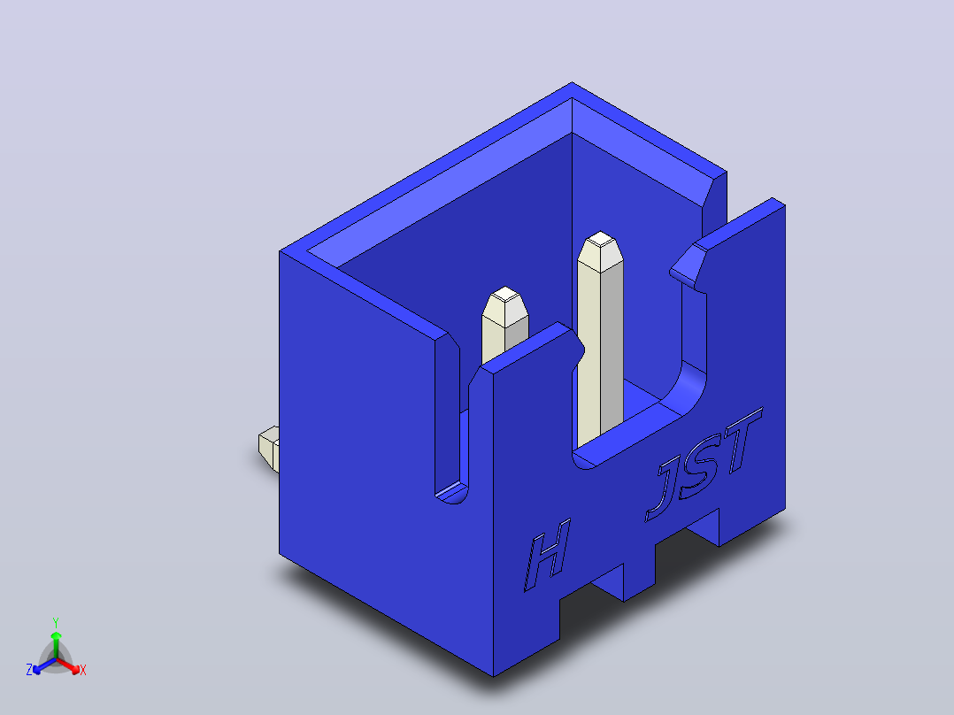 蓝色JST XH 2针连接器P 2 54mm成角度主视图