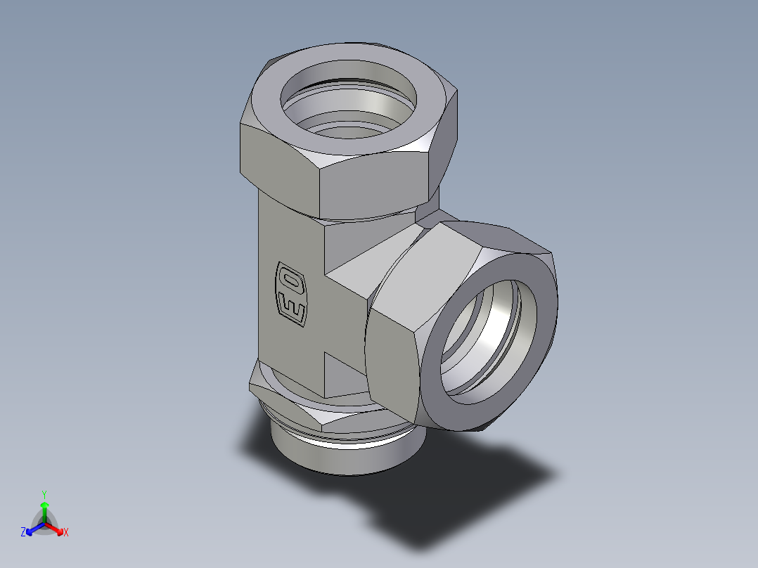 卡套式工业通用硬管接头EO_Adjustable_locknut_run_tee_LEE42LMORCF正等轴测图