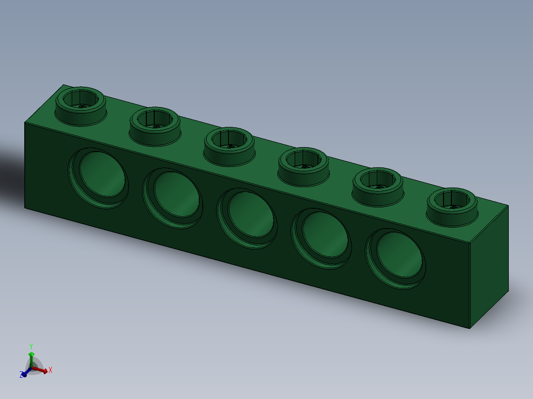 乐高机械组积木（横梁）-4200558 - 3894 Dark Green Technic Brick 1 x 6 with Holes主视图