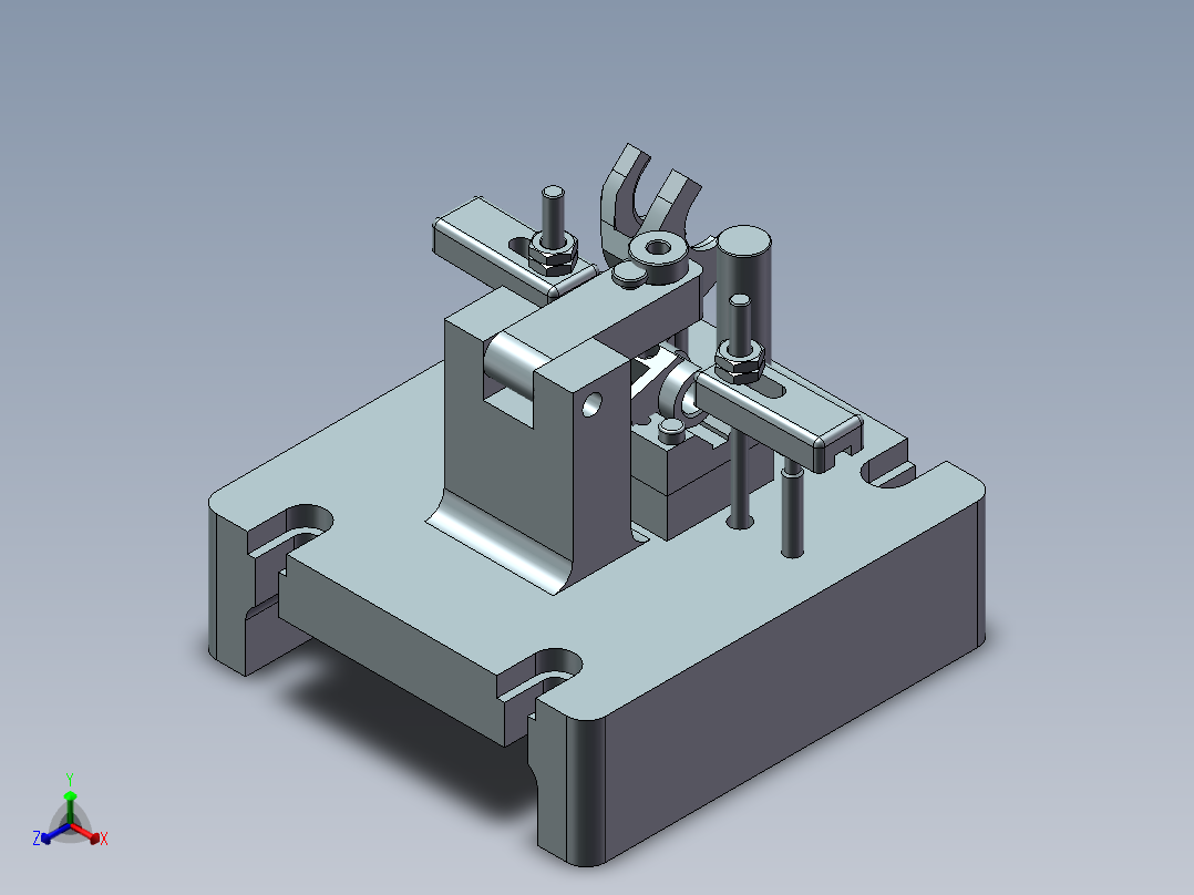 倒挡拨叉加工工艺及钻φ8斜孔夹具设计【含三维SolidWorks和UG】正等轴测图