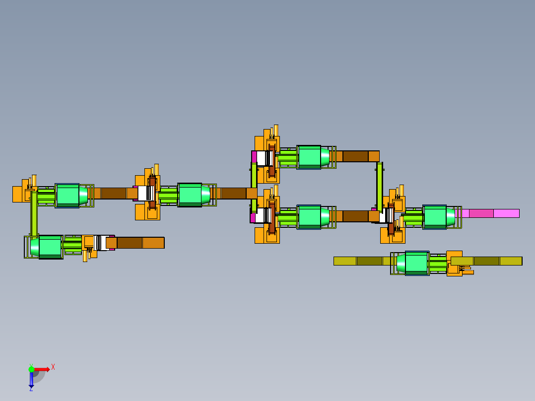 物料筛选分离运送储存流水线正等轴测图