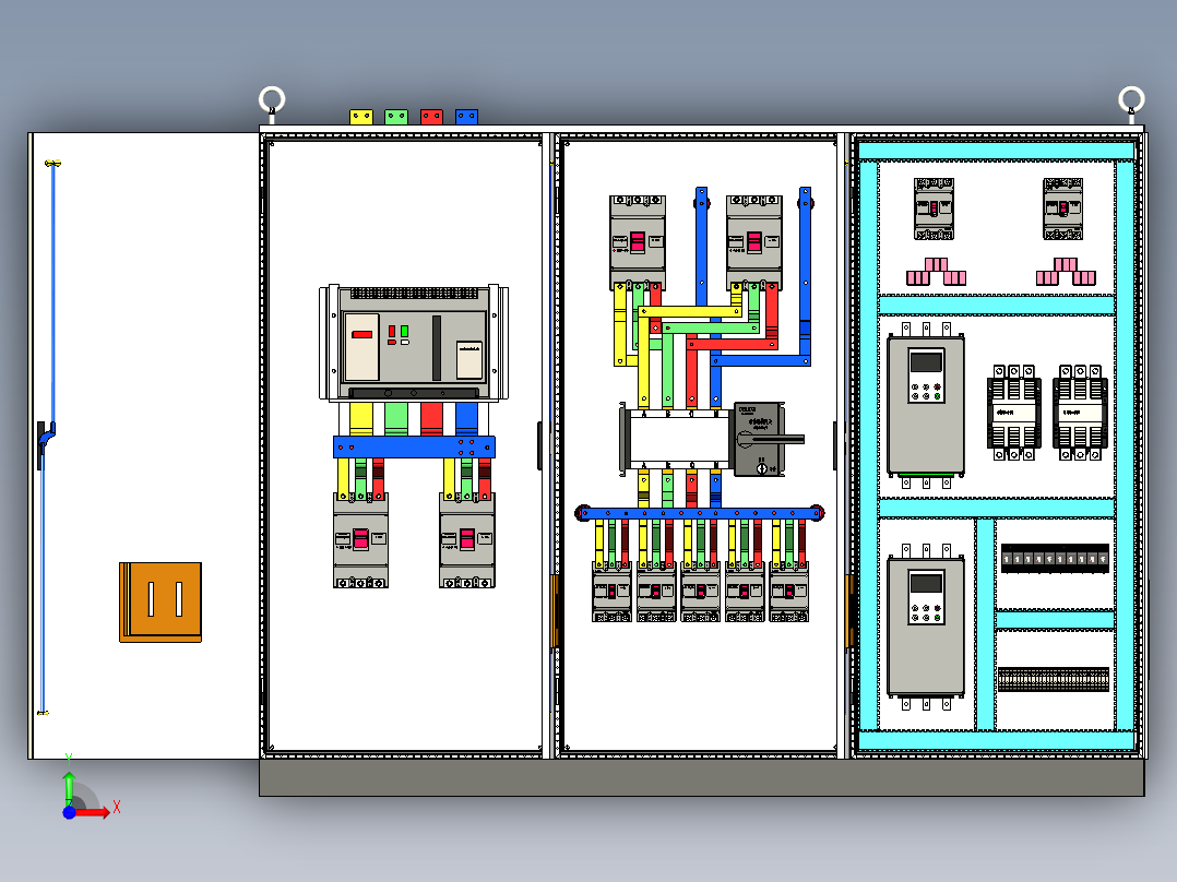 三柜组装软启动旁路控制柜模型前视图