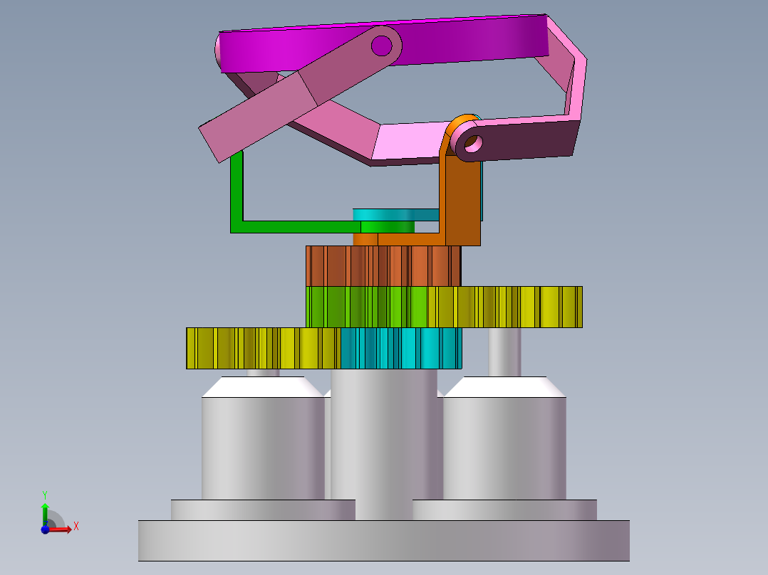 三电机齿轮平台机构前视图