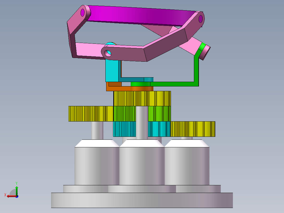 三电机齿轮平台机构后视图