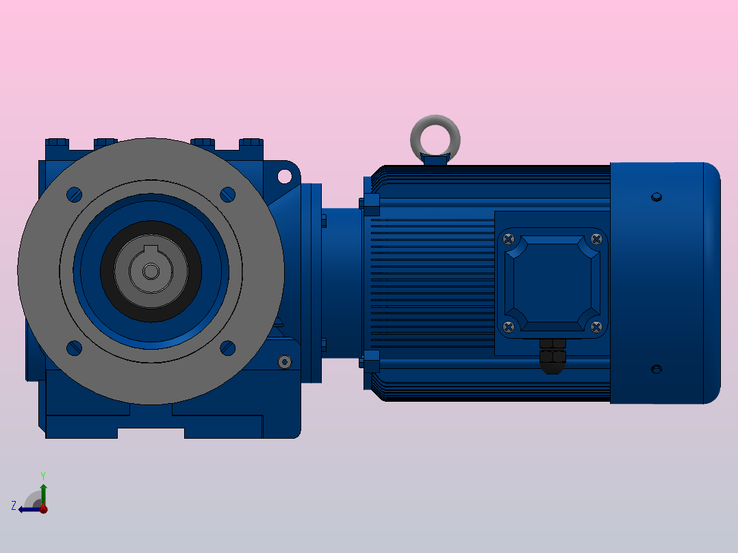 SAF47法兰空心轴安装斜齿-蜗轮蜗杆减速机SAF47-Y0.37-4P-76.88-M1-0°-A右视图