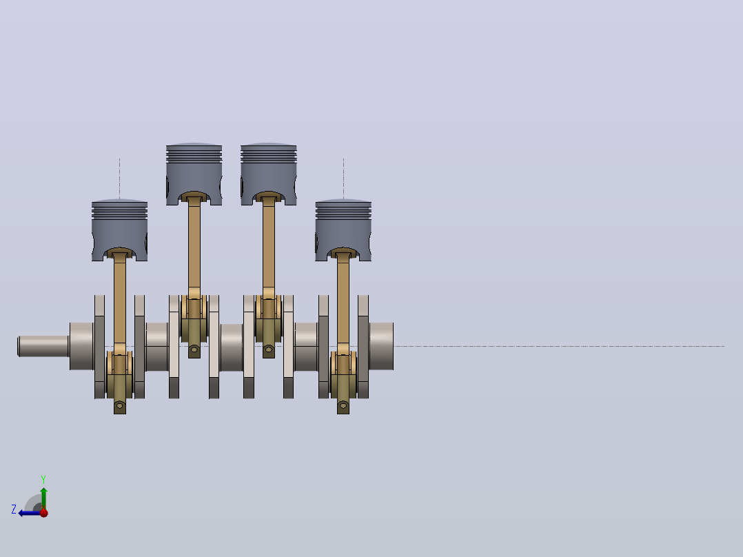 4缸活塞发动机右视图