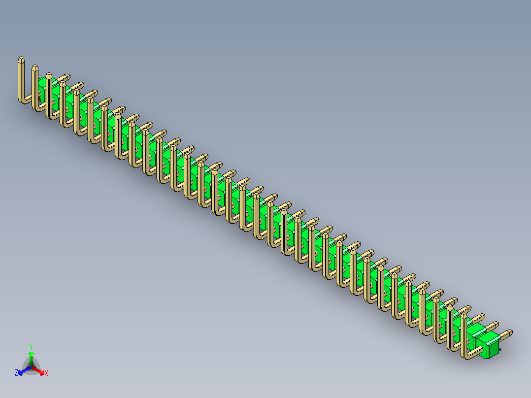 彩色公排针 100mil 2.54mm 系列-DS1022_green_33p_100mil_TypeU_rev1.0正等轴测图