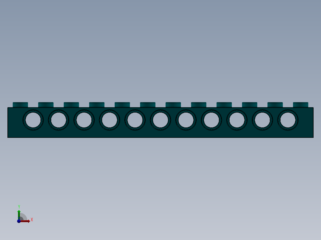 乐高机械组积木（横梁）-3895 Teal - Bright Bluish Green Technic Brick 1 x 12 with Holes前视图