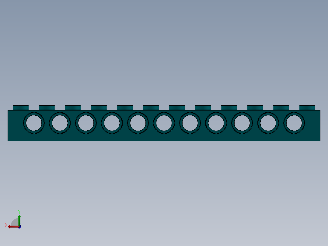 乐高机械组积木（横梁）-3895 Teal - Bright Bluish Green Technic Brick 1 x 12 with Holes后视图