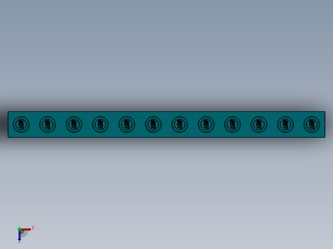 乐高机械组积木（横梁）-3895 Teal - Bright Bluish Green Technic Brick 1 x 12 with Holes俯视图