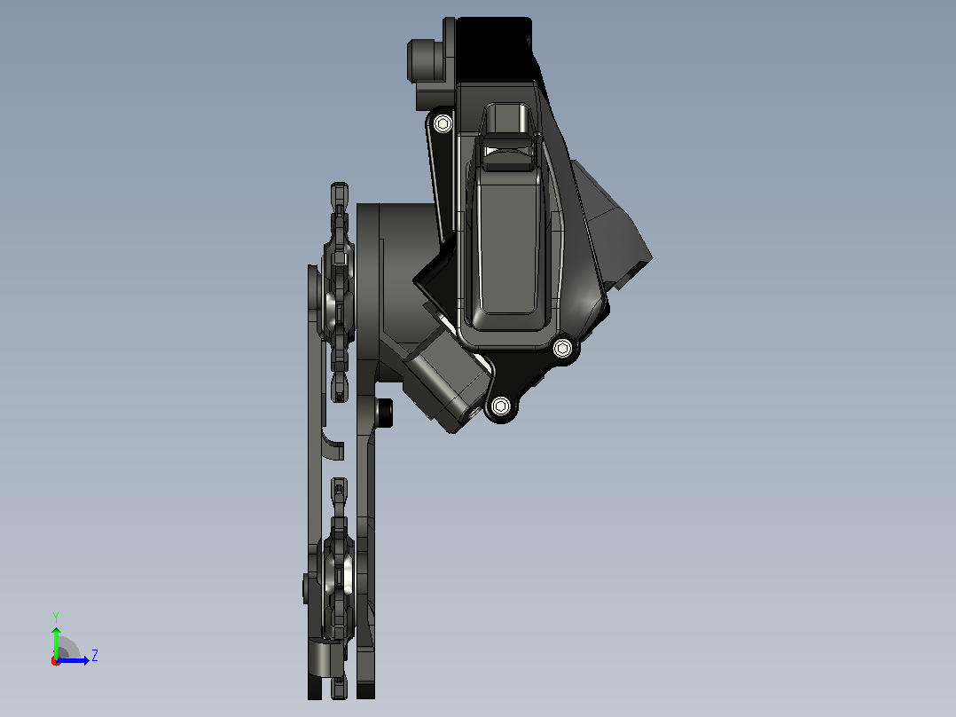 自行车前后变速器链条组件左视图