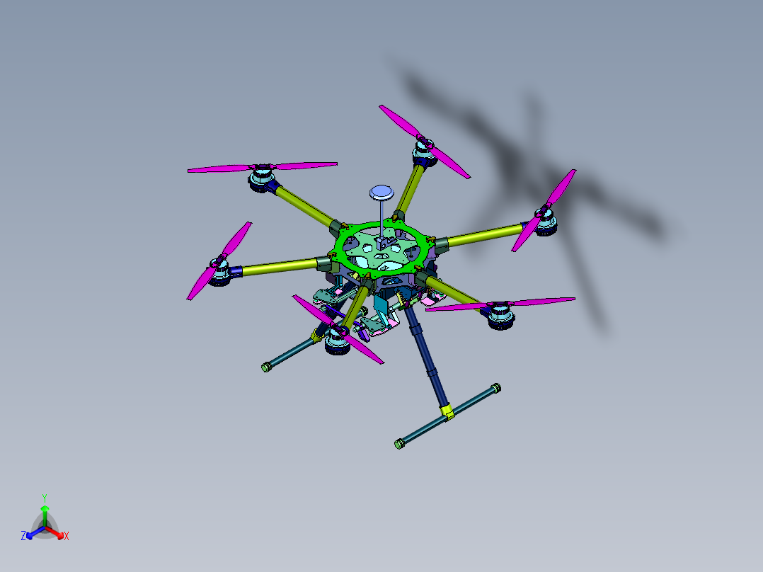 桨叶植保无人机六轴飞行器正等轴测图